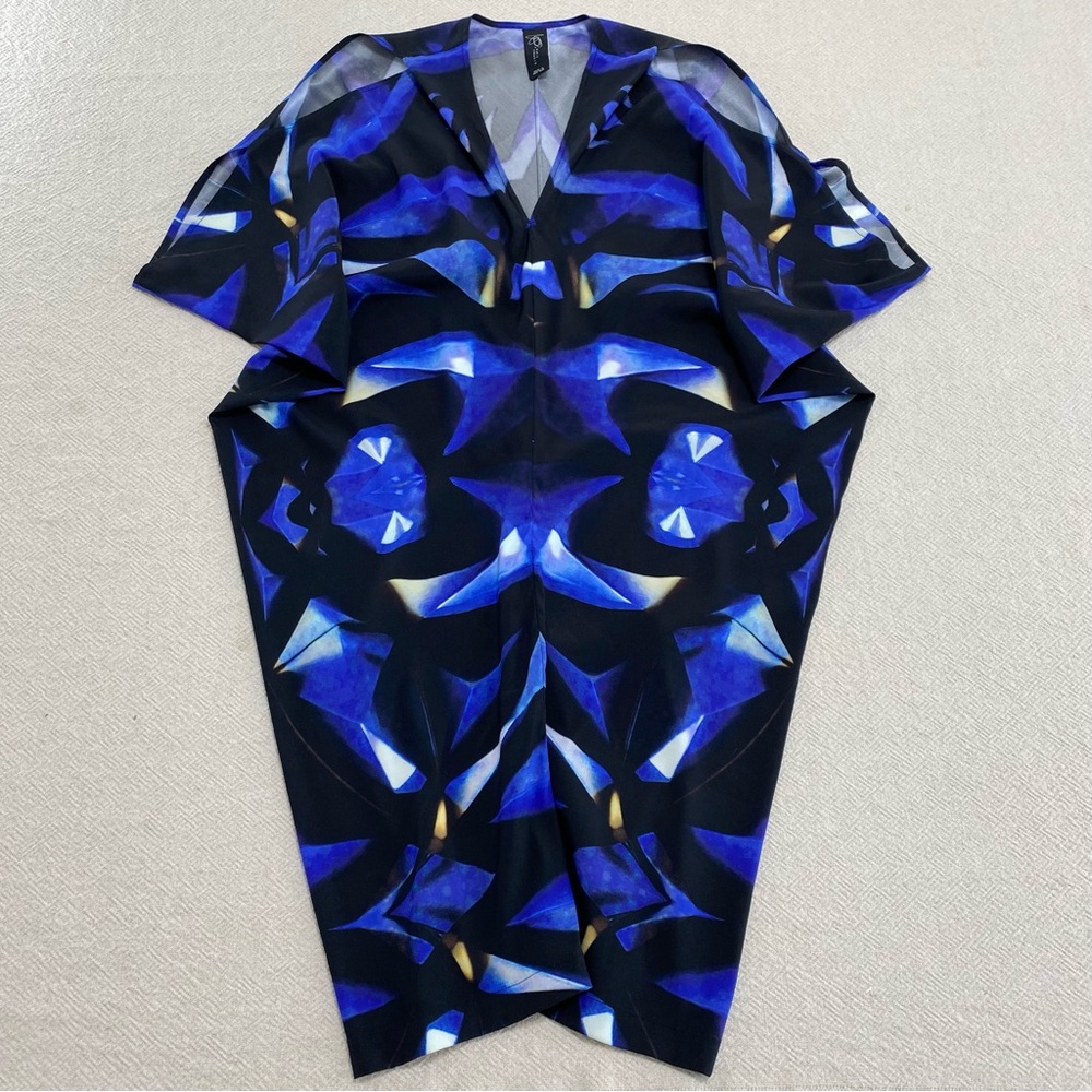 ZERO+MARIA CORNEJO Black Blue Silk Tunic Dress sz 6 Cold Open Shoulder V-Neck